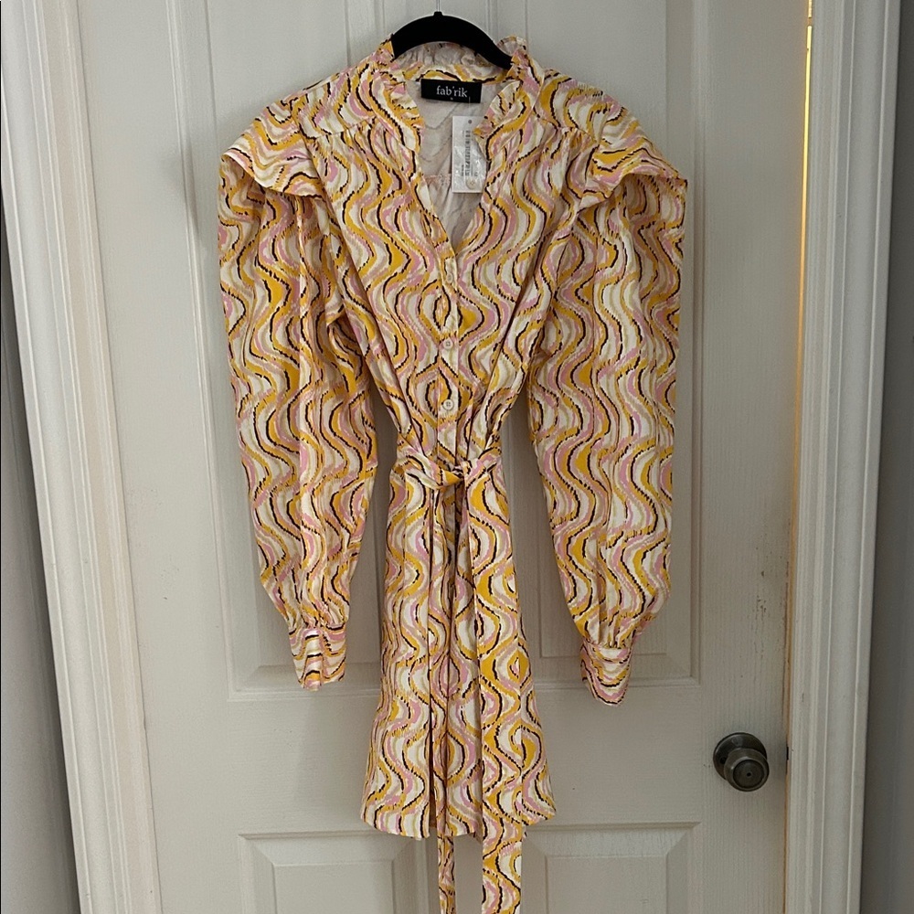 NWT Fabrik size medium printed belted dress pink, purple, yellow